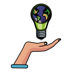 Poster - Hand holding light bulb world symbol