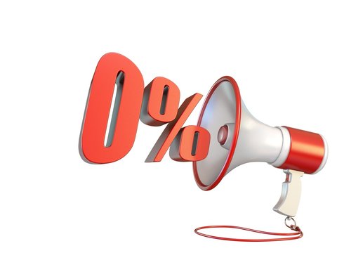 0 percent sign and megaphone 3D