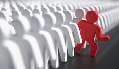 liadership, difference and standing out of crowd concept. 3d rendered illustration