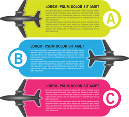 Fototapete - Vector three steps background with airplanes