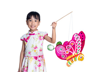 Asian chinese little girl holding latern celebrate mid-autumn festival