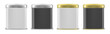 Vector realistic 3d white blank metal aluminium tin can containers with silver and gold cap different color - white and black - icon set closeup isolated on white background. Design template for