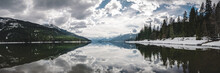 Calm Water Cloud Reflection Panorama At Kachess Lake
