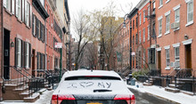 I Love NY Written In Snow On A Car Parked In The Greenwich Village Neighborhood Of Manhattan After A Winter Storm In New York City