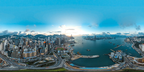 Sticker - 360 Aerial view panorama cityscape of Hong Kong, China 