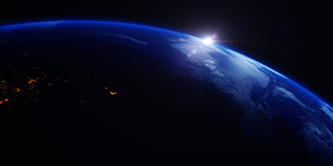 Wall Mural - A view of the Earth from outer space/3D Rendering rotating planet Earth with a sun-baked side and a dark side with the lights of cities. Some elements of the image provided by NASA