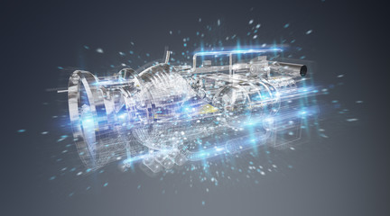 Poster - wireframe holographic 3d digital projection of an engine