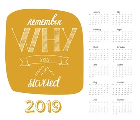 Calendar 2019 with motivational lettering