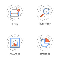 Wall Mural - e-mail, investment, analytics, statistics. set of 4 flat line icons. flat line illustration concept 