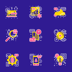 Wall Mural - set of 9 flat line business icons. flat line illustration concept for web banner and printed materia
