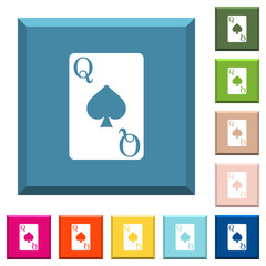 Wall Mural - Queen of spades card white icons on edged square buttons