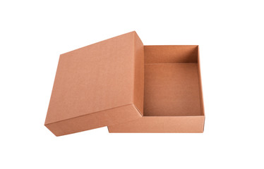 Cardboard box on a white background. Close-up.