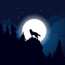 Black Wolf Silhouette The Background Of The Full Moon.