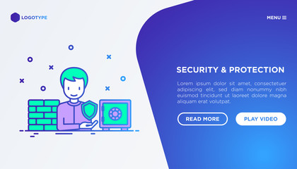Wall Mural - security and protection concept with thin line icons: bank safe, firewall, antivirus. vector illustr