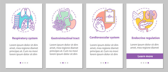 Human anatomy onboarding mobile app page screen with linear conc