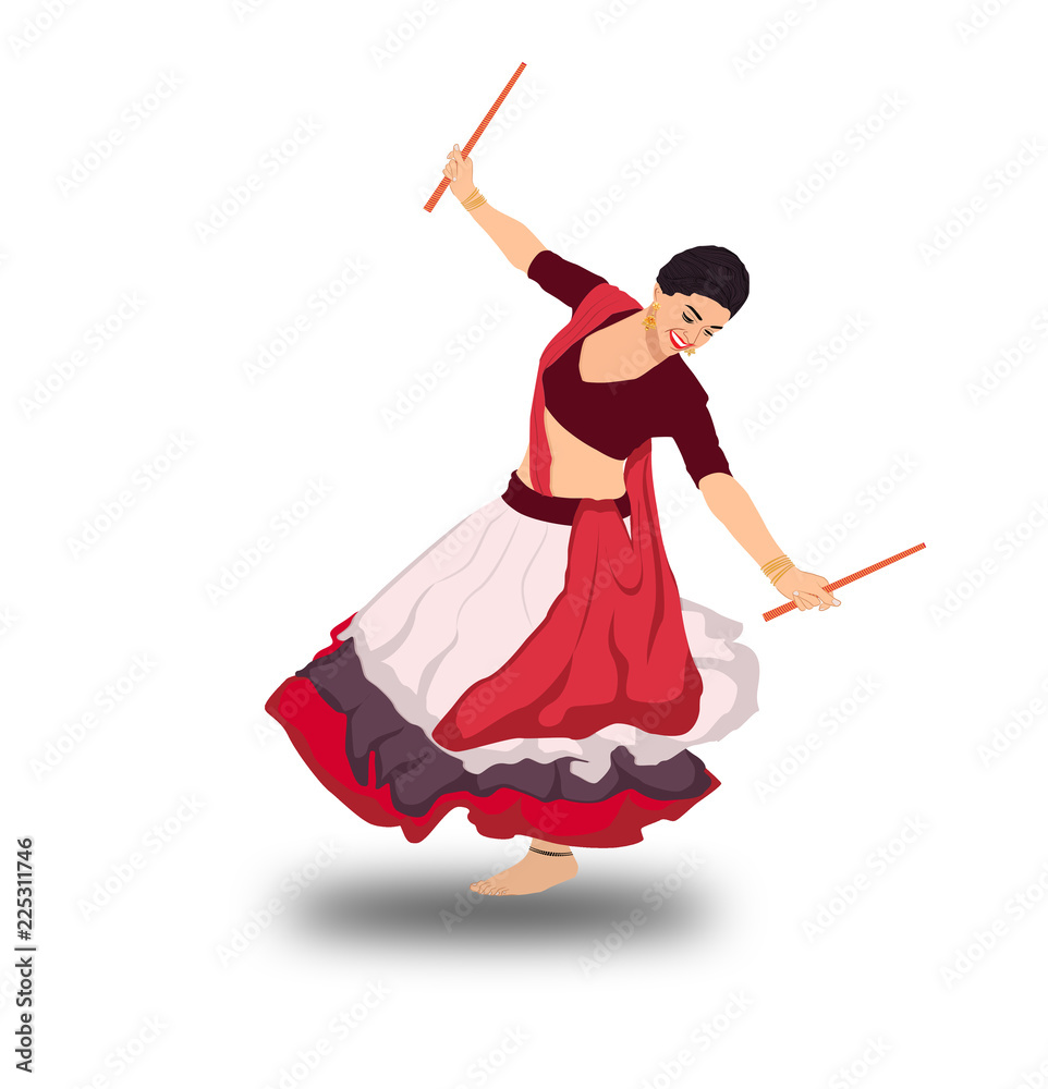 woman playing Dandiya Raas in navratri. Durga Puja Navratri Indian ...