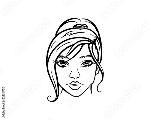 Line Art Hair Tied Back For Women Symbol Logo Vector Buy This