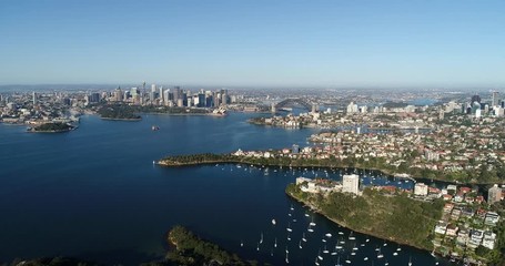 Sticker - Over nature reserver on Bradleys head in Sydney’s Mosman suburb on Harbour shores over coves and bays in view of city CBD landmarks.
