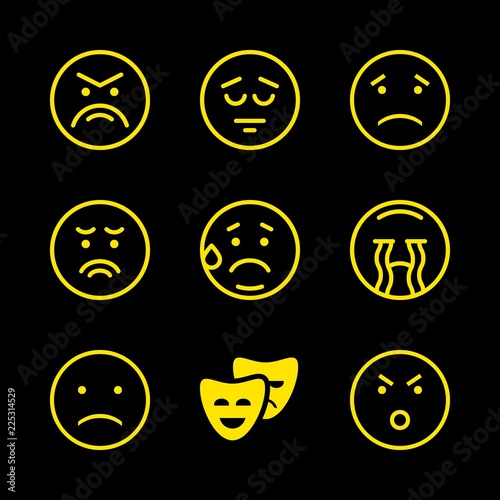 Fotografie, Tablou 9 sadness icons with sad face stroke and crying in this set