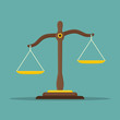 Justice scales icon. Law balance symbol. Libra in flat design. Vector illustration