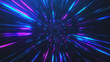 Abstract flight in retro neon hyper warp space in the tunnel 3d illustration