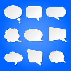 Poster - White blank retro speech bubbles vector set isolated on blue background illustration