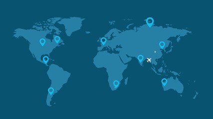 Wall Mural - airplanes flying around world with map pointer traveler's concept