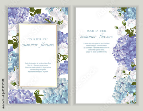Vector banners set with roses and hydrangea flowers. Tableau sur Toile