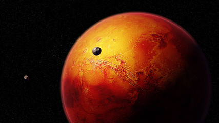 Wall Mural - red planet mars with moons phobos and deimos, part of the solar system