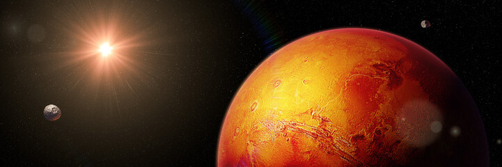 Wall Mural - red planet mars with moons phobos and deimos, part of the solar system