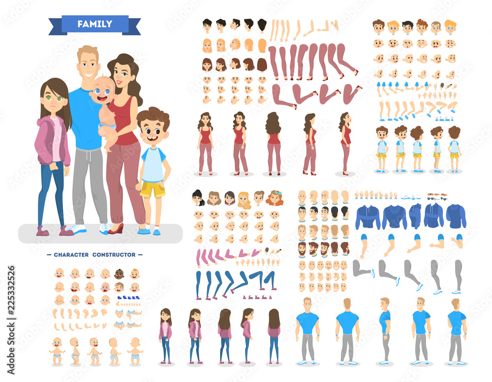 Big family character set for the animation - obrazy, fototapety, plakaty 