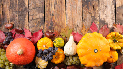 Wall Mural - thanksgiving pumpkins with grape- autumn decoration