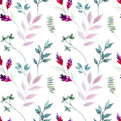 Watercolor floral hand drawn colorful bright seamless pattern