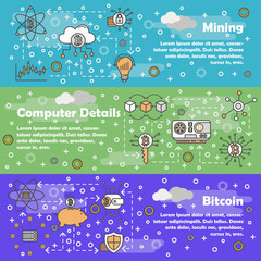Poster - vector thin line bitcoin web banner template set