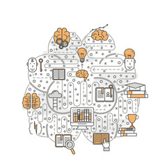 Canvas Print - vector thin line art human brain poster banner