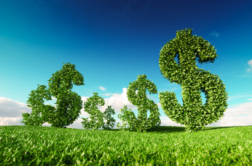 Wall Mural - eco friendly business, green profit, growing money and sustainable economy concept. 3d rendering of 