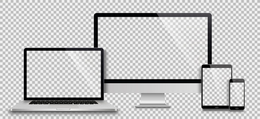 Poster - realistic set of monitor, laptop, tablet, smartphone - stock vector illustration