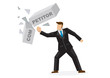 © UncleFredDesign - Businessman breaking a concrete block titled competitor. Concept of breaking of obstacle towards a greater goal. Isolated vector illustration.