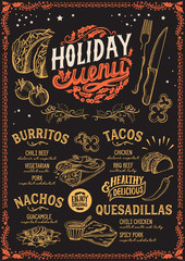 Christmas menu template for mexican restaurant.