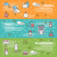 Poster - Vector thin line art hotel web banner template set