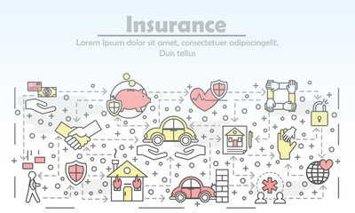 Canvas Print - vector thin line insurance poster banner template