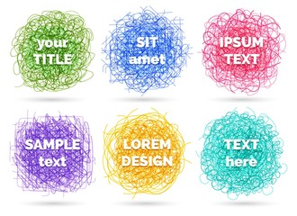 Wall Mural - pen sketch mess. clutter scribbles labels with text, chaotic tangled lines vector pattern with capti