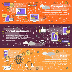 Poster - vector thin line public web banner template set