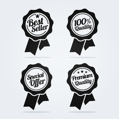 Sticker - Vector illustration flat ribbonicon. Medal in flat style with Best Seller, 100% Quality, Special Offer, Premium Quality