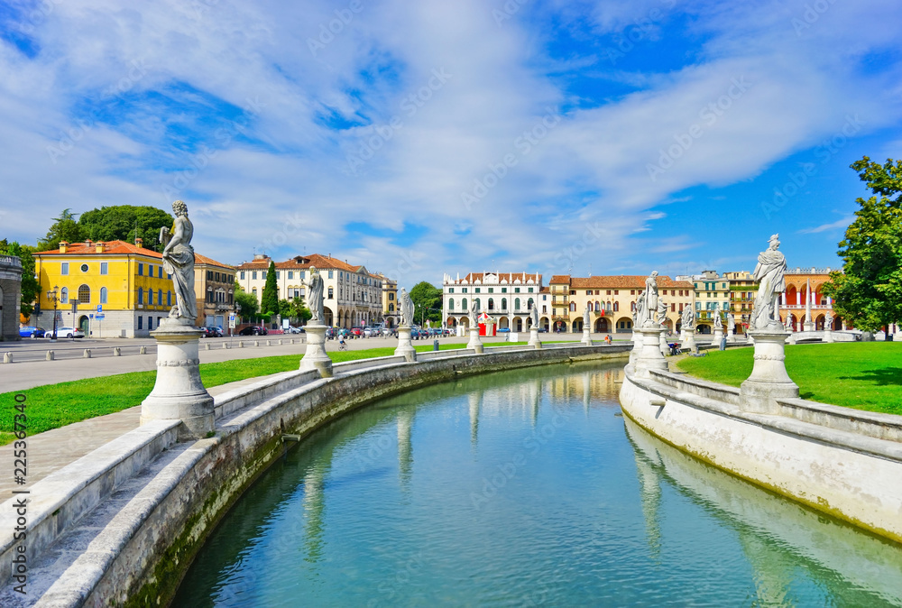 The piazza of Prato della Valle in Padua, Italy. The piazza is the biggest square in Europe with the area of 90 thousand square meters.