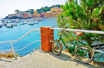 View of beautiful coastline in summer at the Bay of Silence in Sestri Levante, Italy.