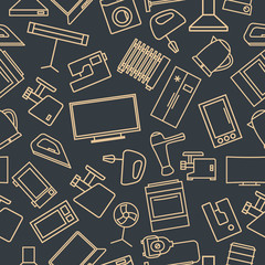 Fototapete - Seamless pattern from a set of household appliances icons, vector illustration.