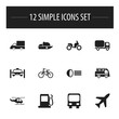 Set of 12 editable transportation icons. Includes symbols such as shipping transport, speedboat, truck and more. Can be used for web, mobile, UI and infographic design.