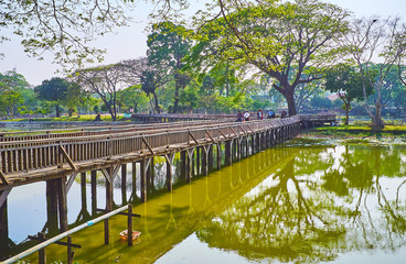 Sticker - The old curved bridge in Kandawgyi park, Yangon, Myanmar