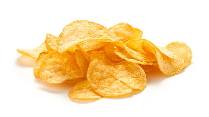 Wall Mural - heap of potato chips isolated on white background